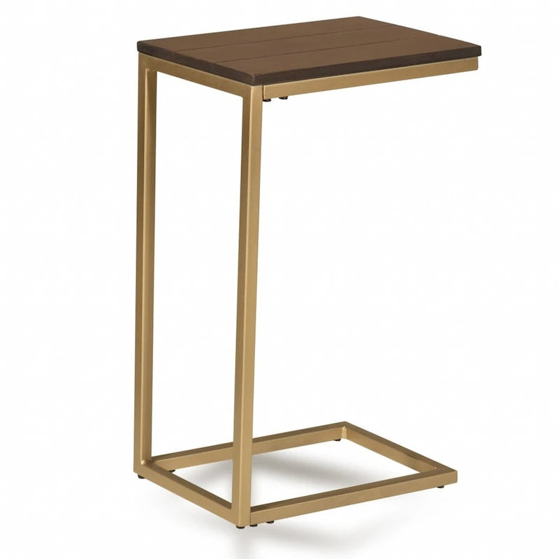 Mesa auxiliar de madera maciza marrón oscuro y estructura de acero, 25"