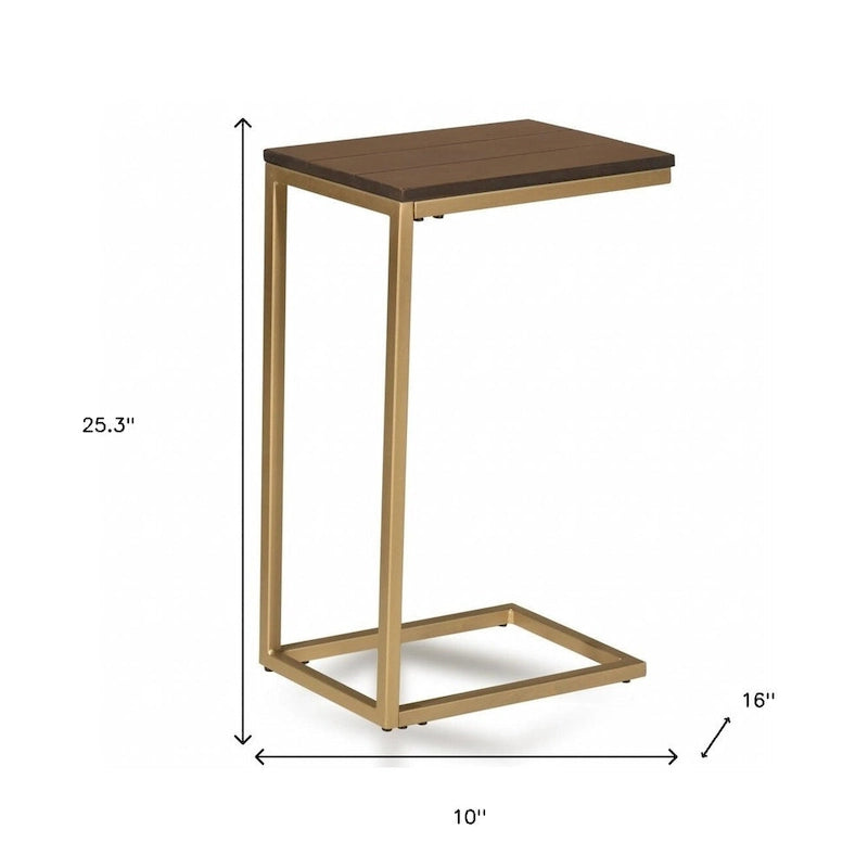 Mesa auxiliar de madera maciza marrón oscuro y estructura de acero, 25"