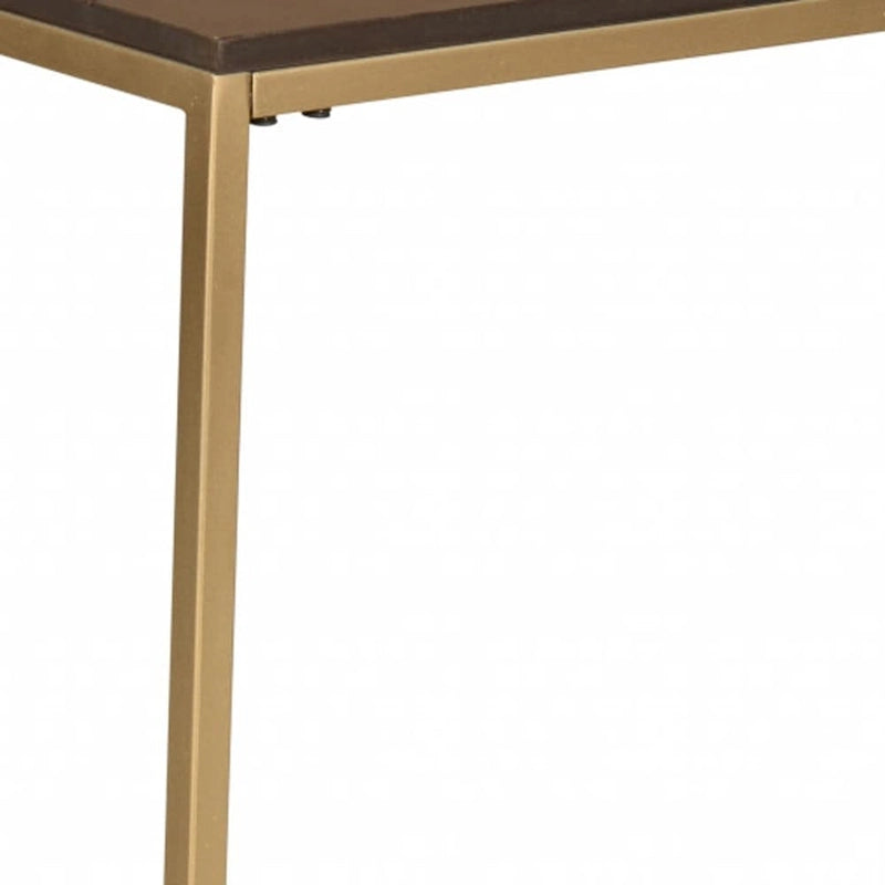 Mesa auxiliar de madera maciza marrón oscuro y estructura de acero, 25"