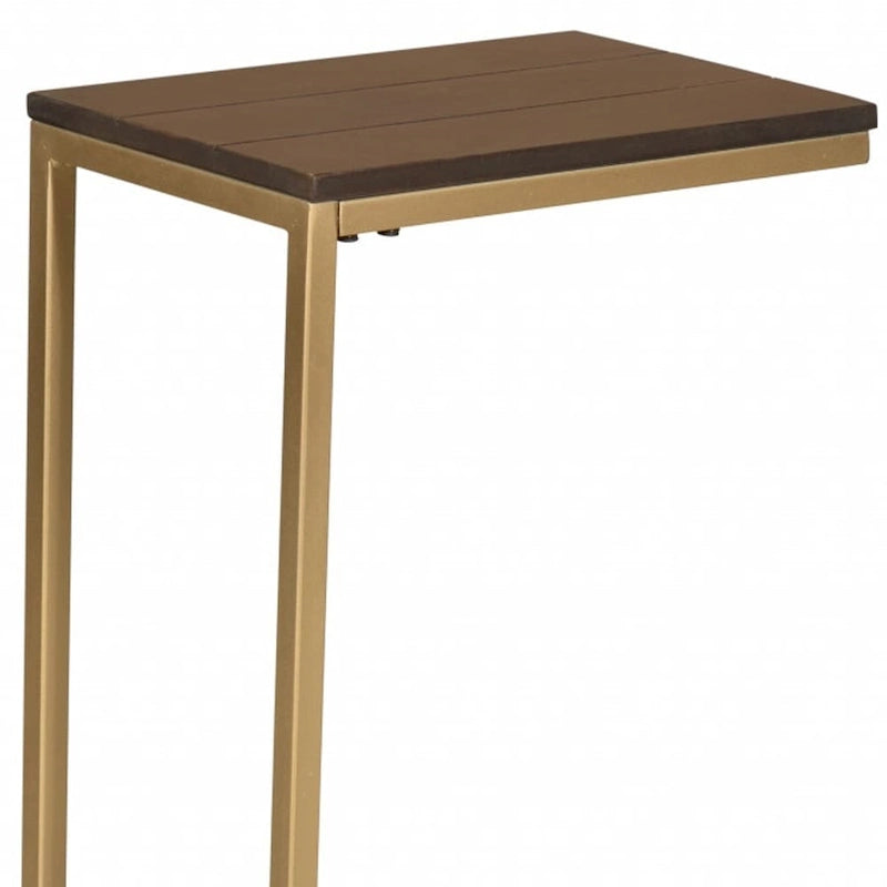 Mesa auxiliar de madera maciza marrón oscuro y estructura de acero, 25"