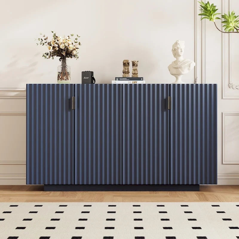 Credenza con 4 ante scanalate, mobile contenitore con spazio di archiviazione e ripiani regolabili