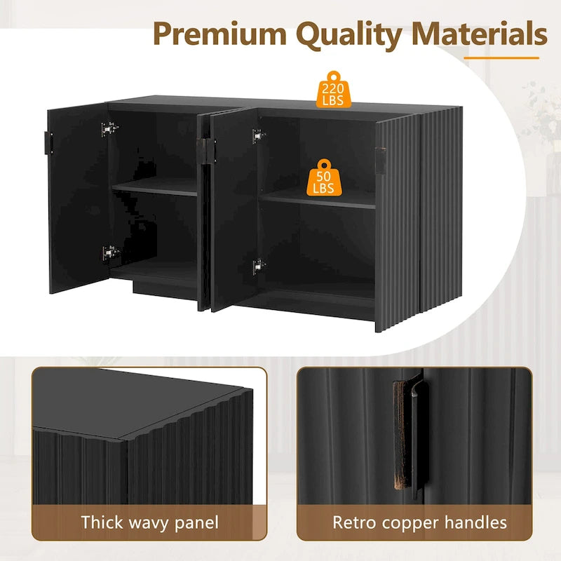 Credenza con 4 ante scanalate, mobile contenitore con spazio di archiviazione e ripiani regolabili