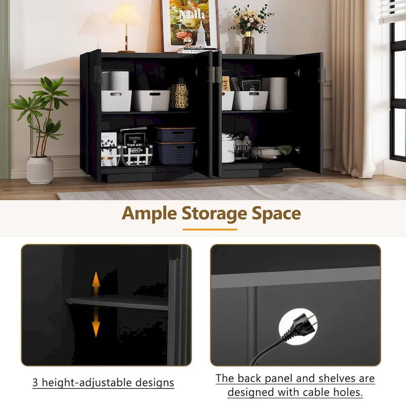 Buffetschrank mit 4 geriffelten Türen, Sideboard mit Stauraum, Holzschrank mit verstellbaren Einlegeböden