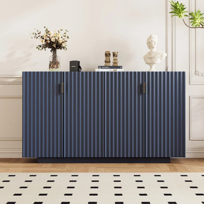 Credenza con 4 ante scanalate, mobile contenitore con spazio di archiviazione e ripiani regolabili