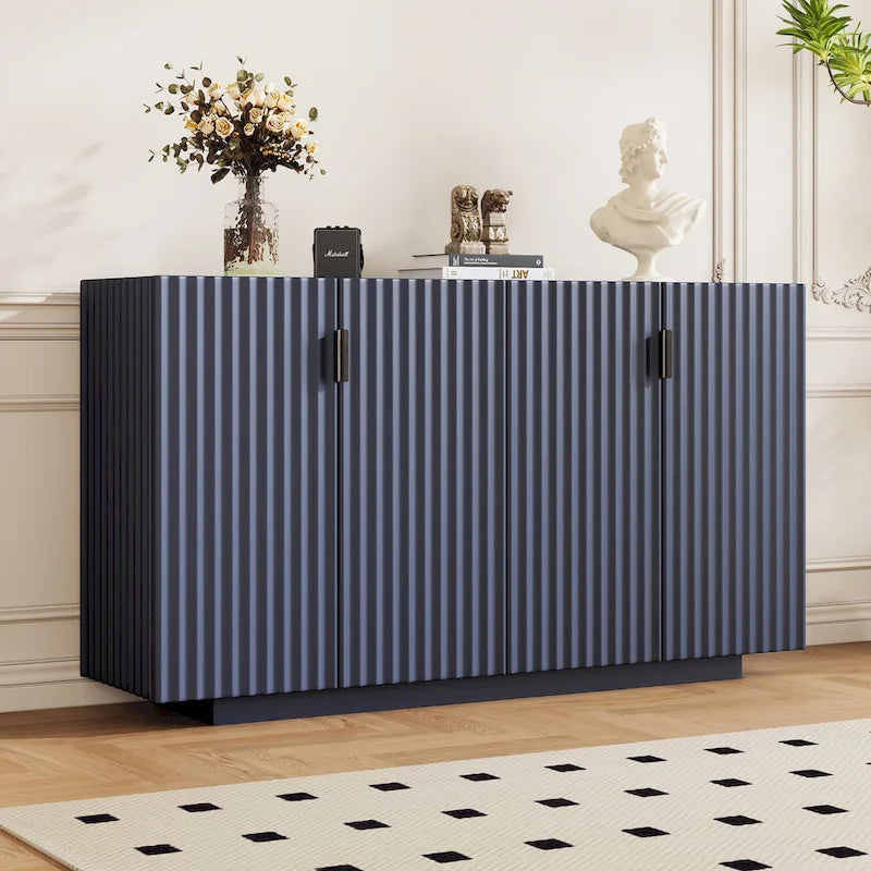 Credenza con 4 ante scanalate, mobile contenitore con spazio di archiviazione e ripiani regolabili