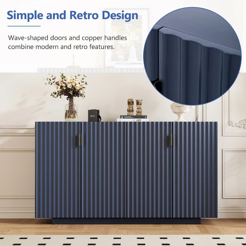 Credenza con 4 ante scanalate, mobile contenitore con spazio di archiviazione e ripiani regolabili