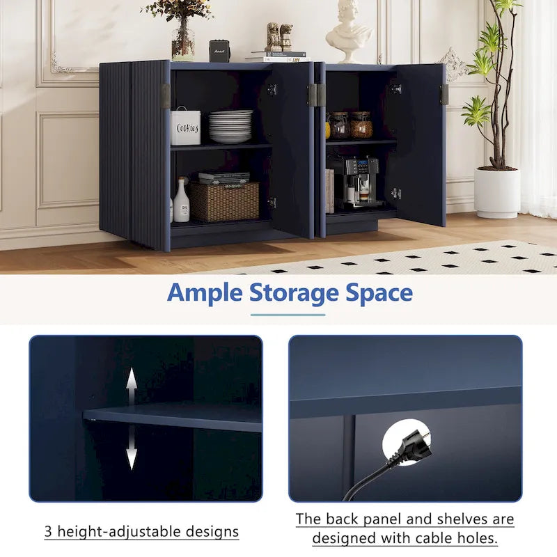 Credenza con 4 ante scanalate, mobile contenitore con spazio di archiviazione e ripiani regolabili