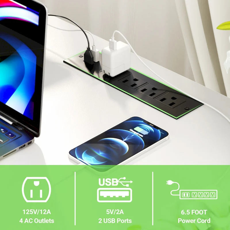 Computer Desk L-shaped Desk with Power Outlets and RGB LED and Monitor Stand