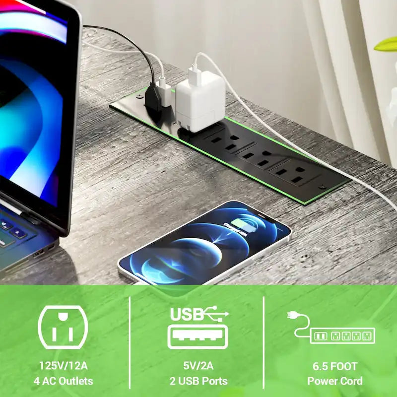 Computer Desk L-shaped Desk with Power Outlets and RGB LED and Monitor Stand