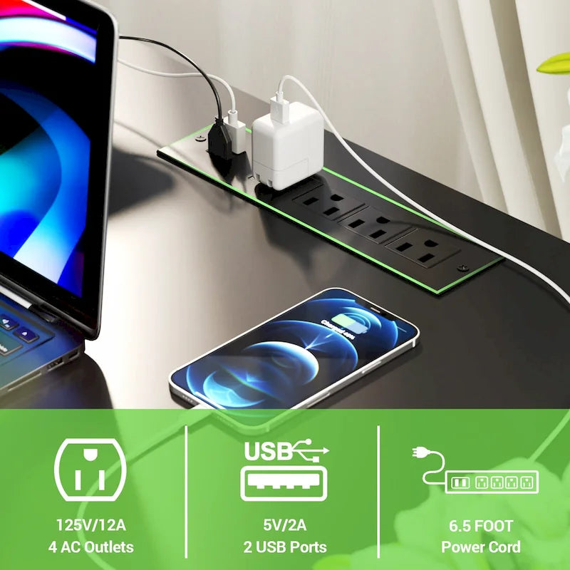 Computer Desk L-shaped Desk with Power Outlets and RGB LED and Monitor Stand