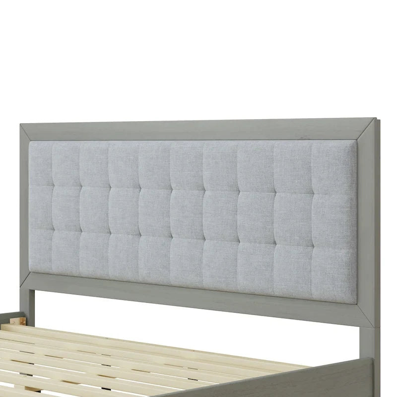Massivholz-Plattformbett mit gepolstertem Kopfteil, King-Size