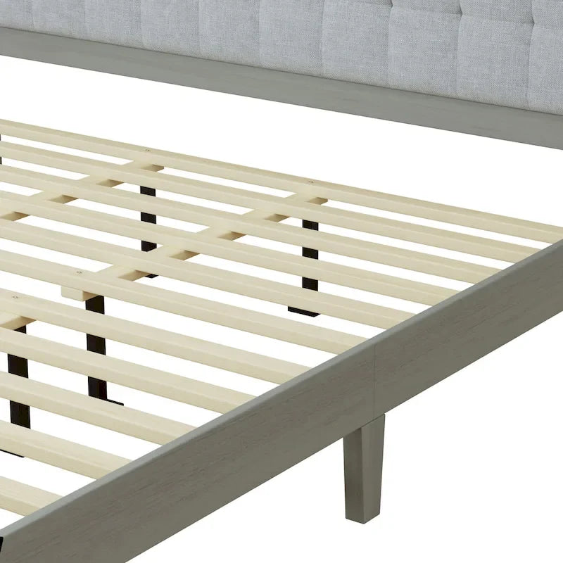 Massivholz-Plattformbett mit gepolstertem Kopfteil, King-Size