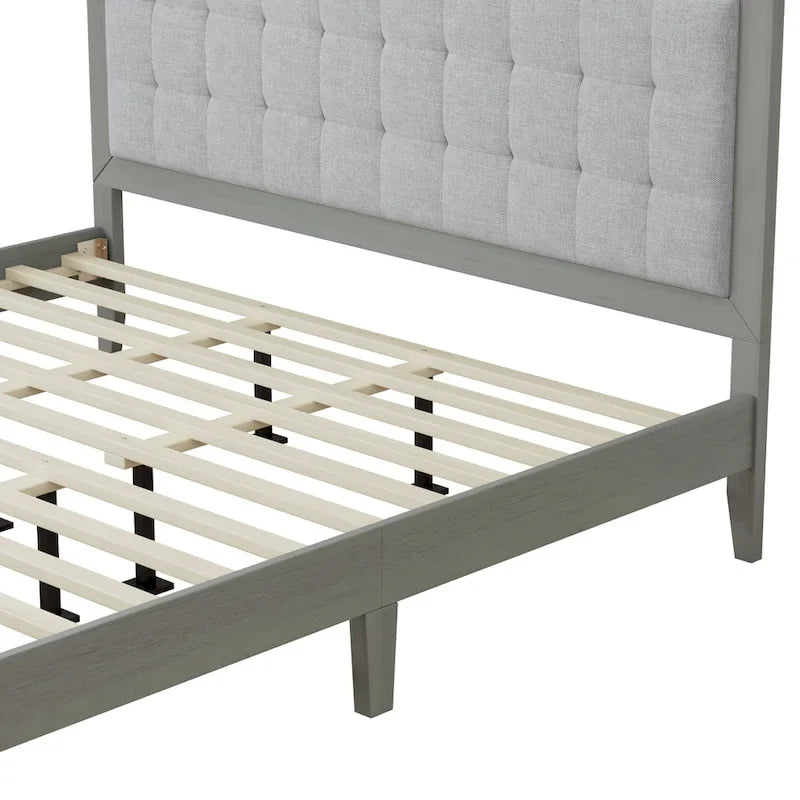 Massivholz-Plattformbett mit gepolstertem Kopfteil, King-Size