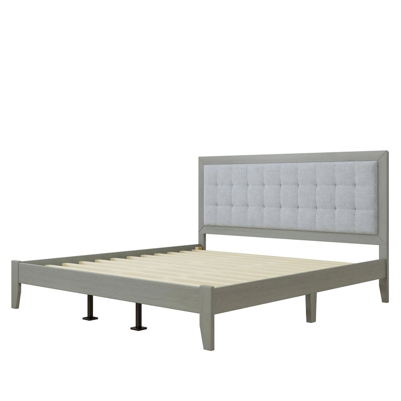 Massivholz-Plattformbett mit gepolstertem Kopfteil, King-Size