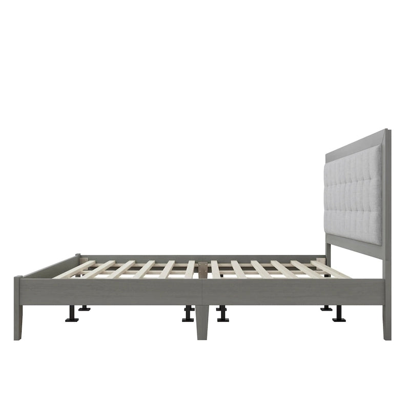 Massivholz-Plattformbett mit gepolstertem Kopfteil, King-Size