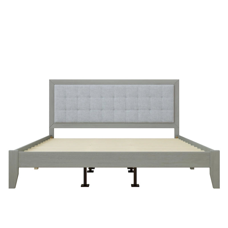 Massivholz-Plattformbett mit gepolstertem Kopfteil, King-Size