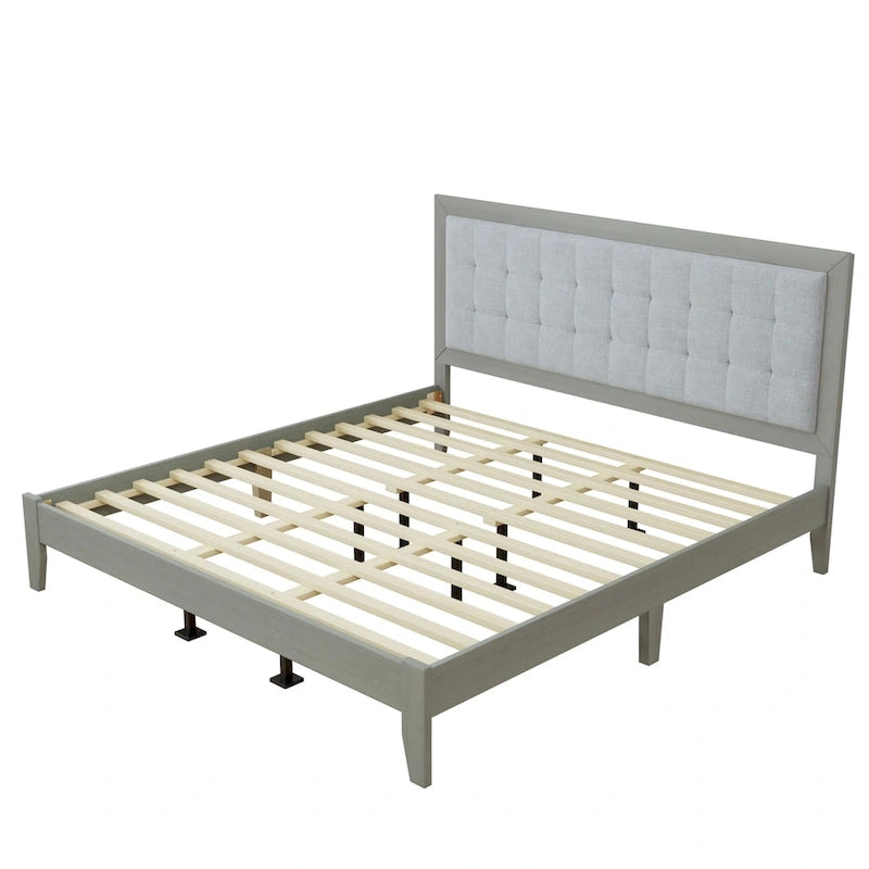 Massivholz-Plattformbett mit gepolstertem Kopfteil, King-Size