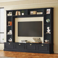 Mueble de pared grande negro de 104.2 con estanterías y armarios para televisores de hasta 78