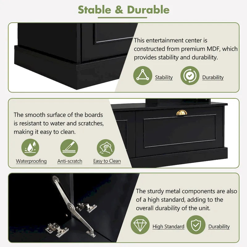 Mueble de pared grande negro de 104.2 con estanterías y armarios para televisores de hasta 78