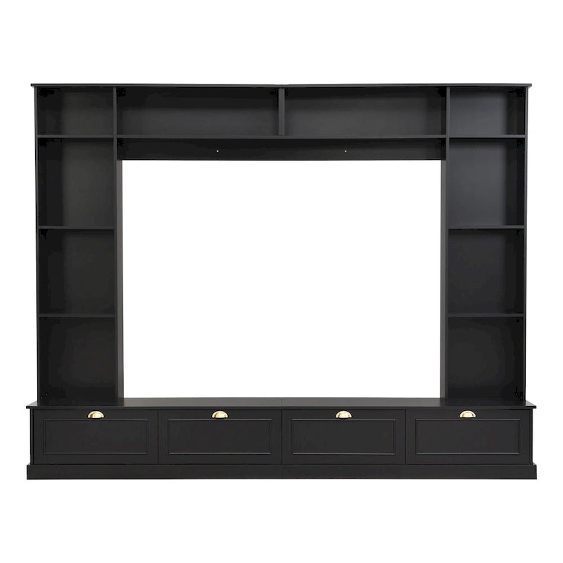 Mueble de pared grande negro de 104.2 con estanterías y armarios para televisores de hasta 78