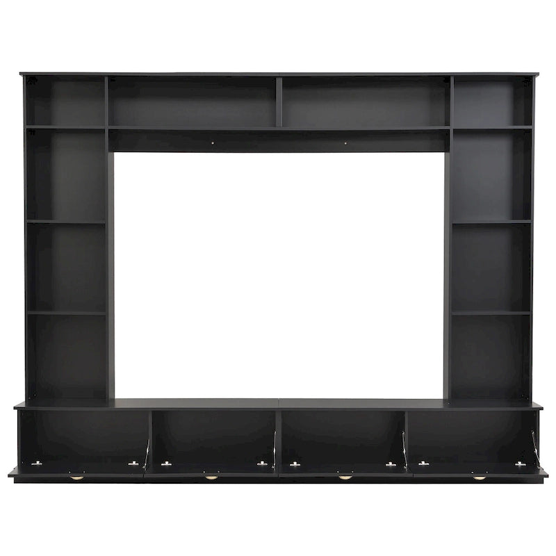 Mueble de pared grande negro de 104.2 con estanterías y armarios para televisores de hasta 78
