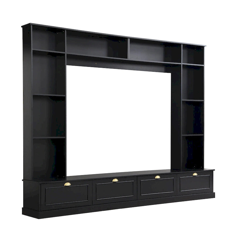 Mueble de pared grande negro de 104.2 con estanterías y armarios para televisores de hasta 78