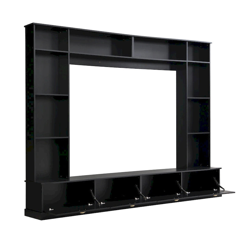 Mueble de pared grande negro de 104.2 con estanterías y armarios para televisores de hasta 78