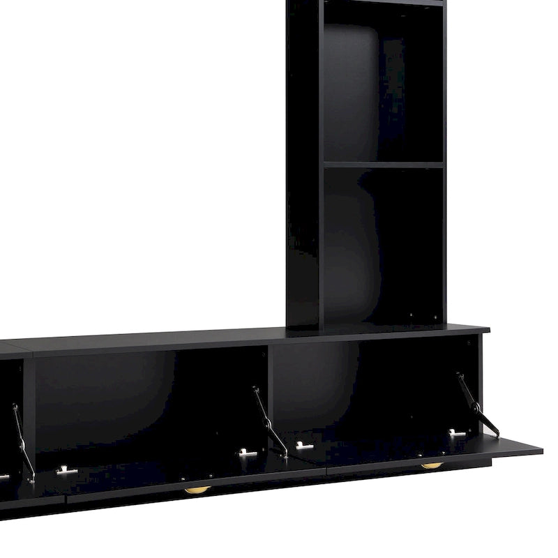 Mueble de pared grande negro de 104.2 con estanterías y armarios para televisores de hasta 78