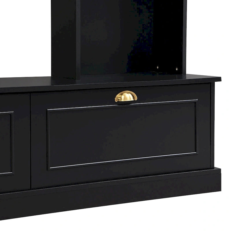 Mueble de pared grande negro de 104.2 con estanterías y armarios para televisores de hasta 78