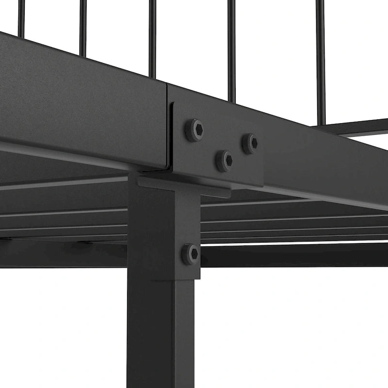 Schwarzes Metall-Plattformbettgestell mit Kopf- und Fußteil - kein Boxspringbett erforderlich, Belastbarkeit 660 lbs