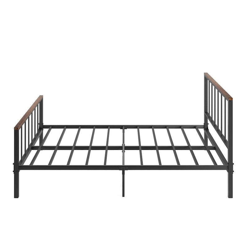 Schwarzes Metall-Plattformbettgestell mit Kopf- und Fußteil - kein Boxspringbett erforderlich, Belastbarkeit 660 lbs