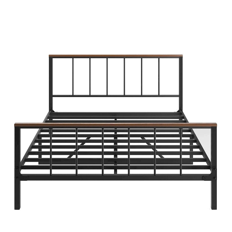 Estructura de cama de plataforma de metal negro con cabecero y piecero - no requiere somier, capacidad de 660 lbs