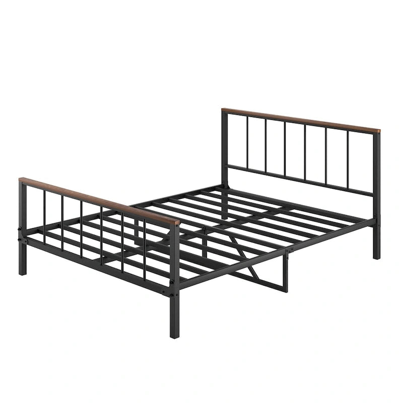 Estructura de cama de plataforma de metal negro con cabecero y piecero - no requiere somier, capacidad de 660 lbs
