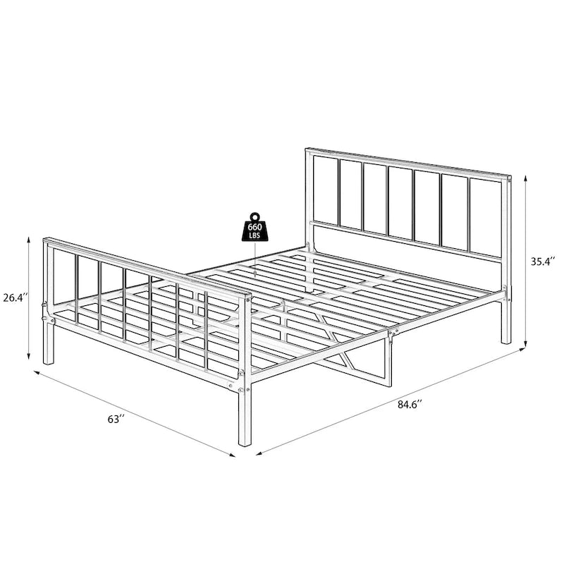 Estructura de cama de plataforma de metal negro con cabecero y piecero - no requiere somier, capacidad de 660 lbs