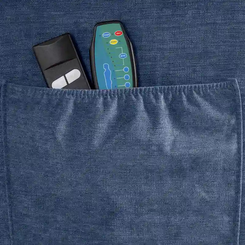 Blue Power Lift Recliner with Heating, Massage, USB Charging, Side Storage, and Remote Control Functionality