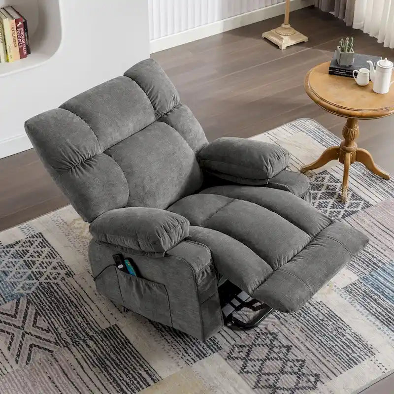 Blue Power Lift Recliner with Heating, Massage, USB Charging, Side Storage, and Remote Control Functionality