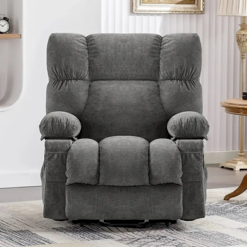 Blue Power Lift Recliner with Heating, Massage, USB Charging, Side Storage, and Remote Control Functionality
