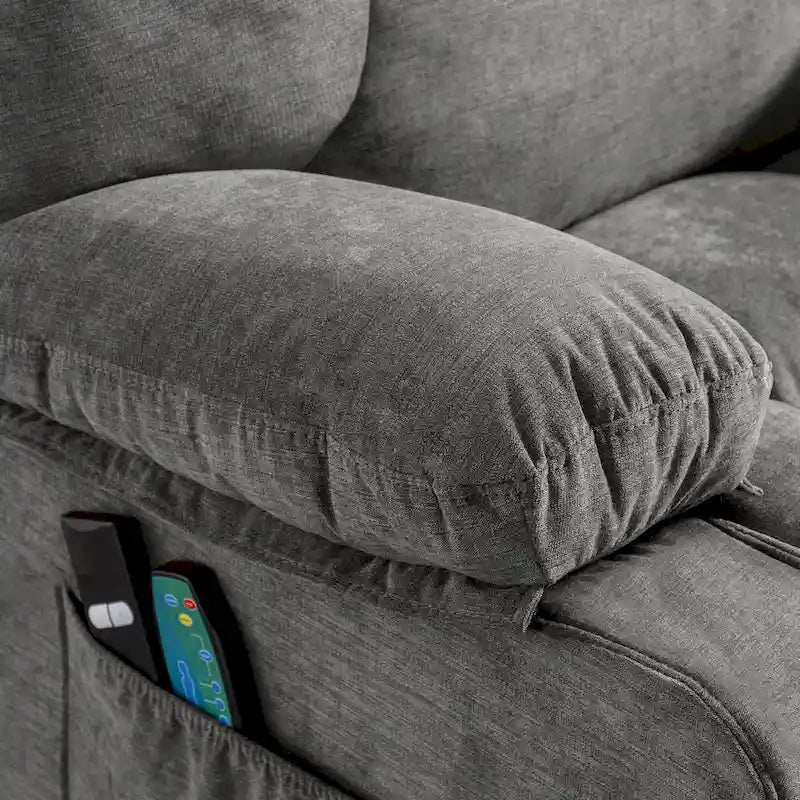 Blue Power Lift Recliner with Heating, Massage, USB Charging, Side Storage, and Remote Control Functionality