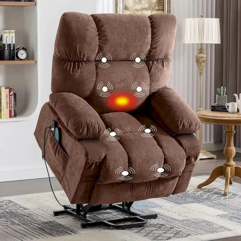 Blue Power Lift Recliner with Heating, Massage, USB Charging, Side Storage, and Remote Control Functionality