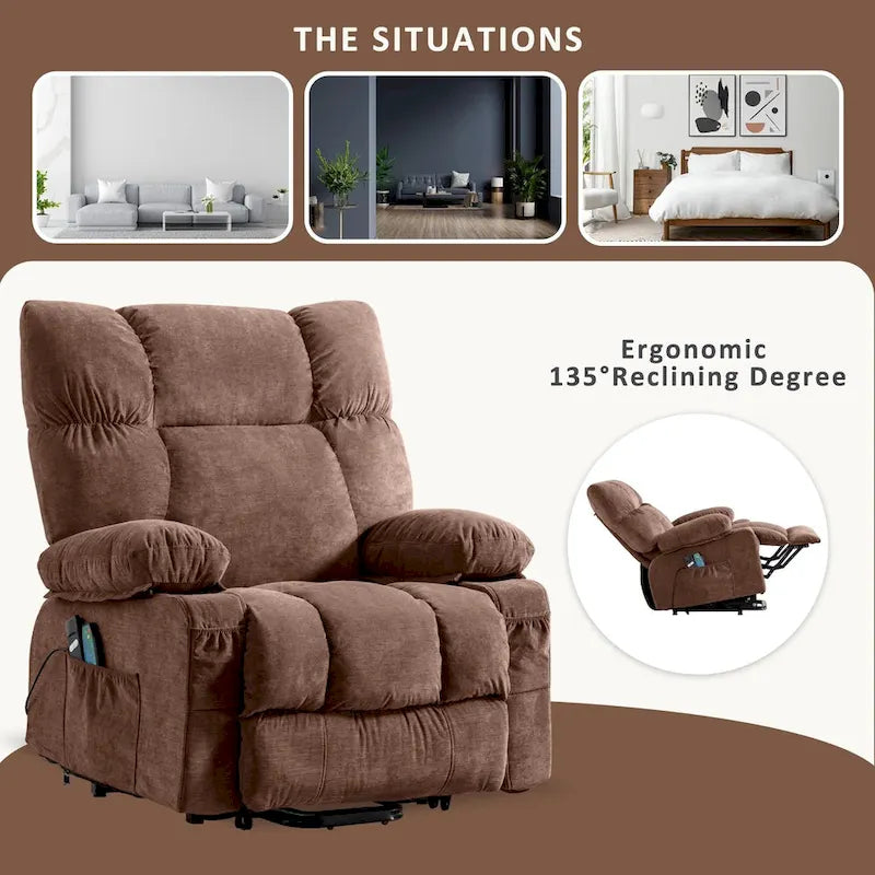 Blue Power Lift Recliner with Heating, Massage, USB Charging, Side Storage, and Remote Control Functionality