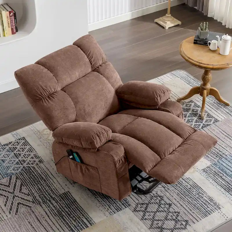 Blue Power Lift Recliner with Heating, Massage, USB Charging, Side Storage, and Remote Control Functionality