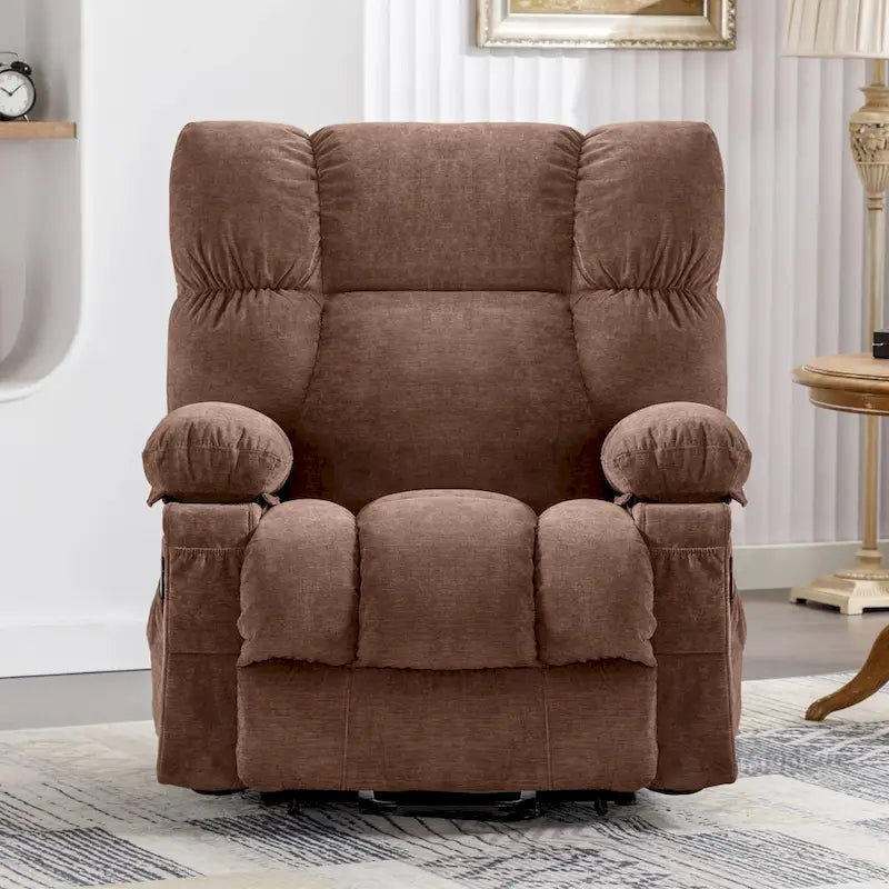 Blue Power Lift Recliner with Heating, Massage, USB Charging, Side Storage, and Remote Control Functionality