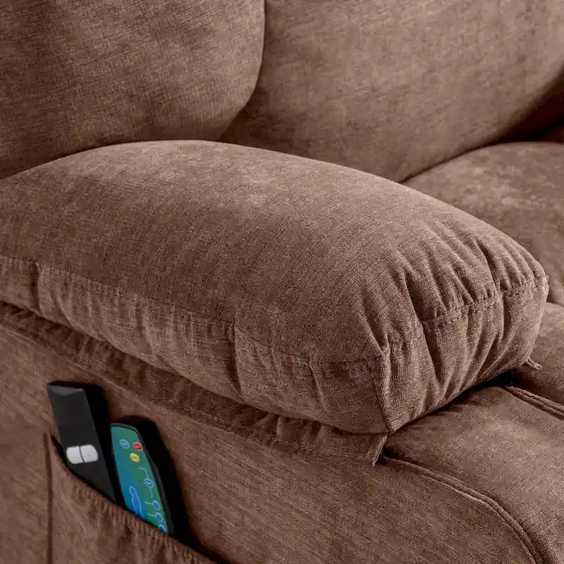 Blue Power Lift Recliner with Heating, Massage, USB Charging, Side Storage, and Remote Control Functionality