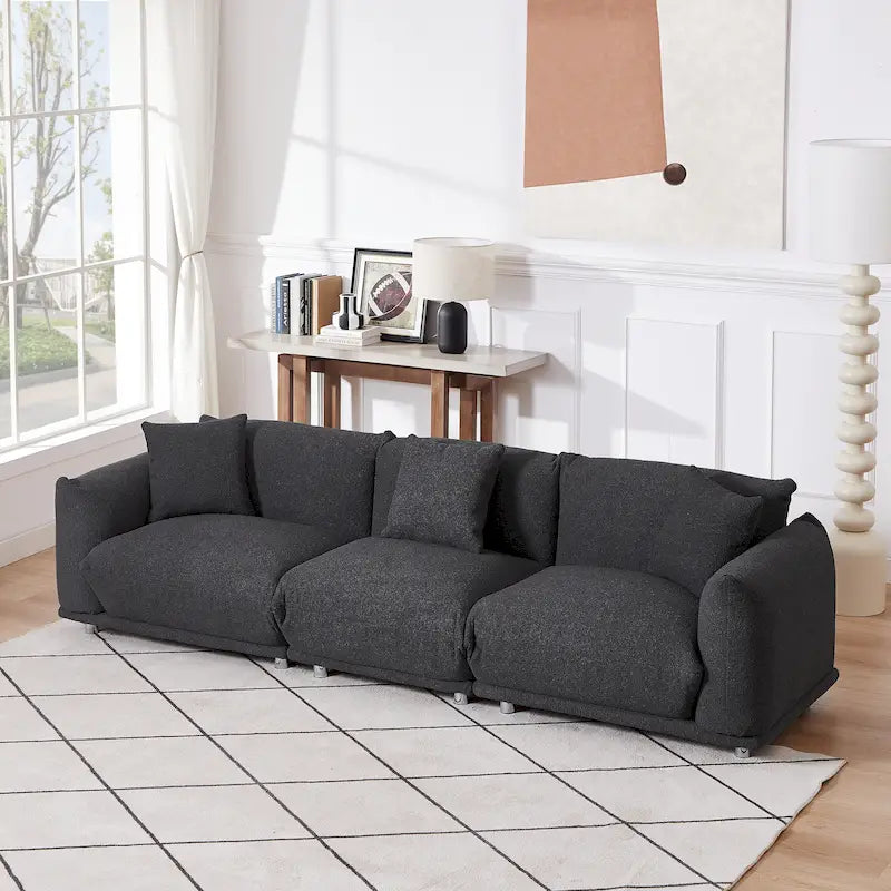 Sofá extragrande de 3 plazas con patas de metal y estructura de madera maciza para la sala