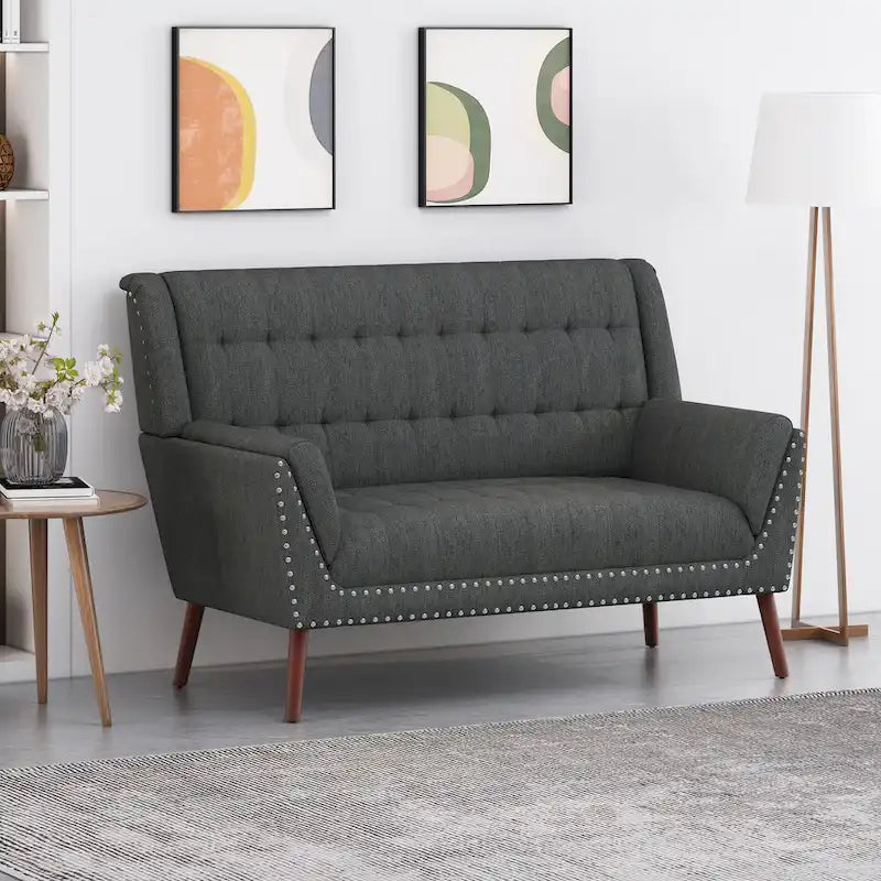 Braymer Mid-Century Modern Fabric Settee with Nailhead Trim by Christopher Knight Home