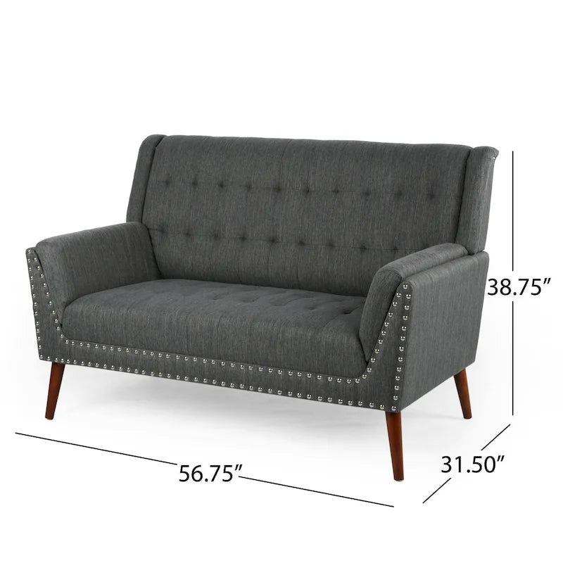 Stoff-Sitzbank im Mid-Century-Stil mit Nagelkopfbesatz