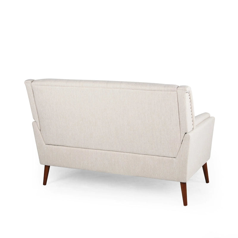 Stoff-Sitzbank im Mid-Century-Stil mit Nagelkopfbesatz