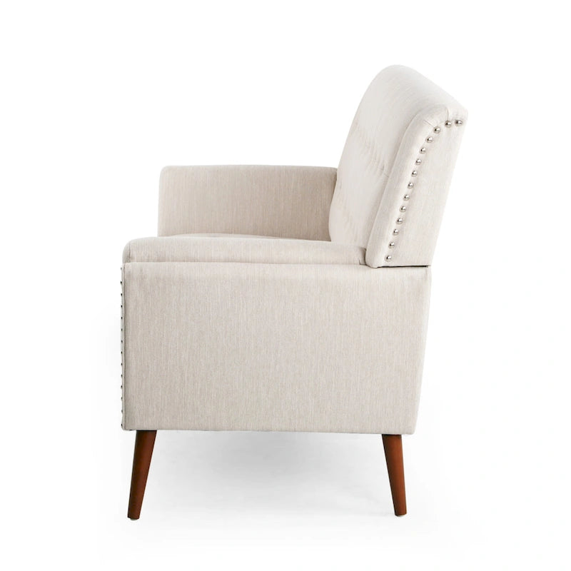 Stoff-Sitzbank im Mid-Century-Stil mit Nagelkopfbesatz