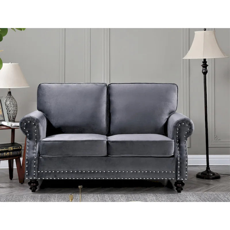 Mid-Century Modern Nailhead Velvet Loveseat