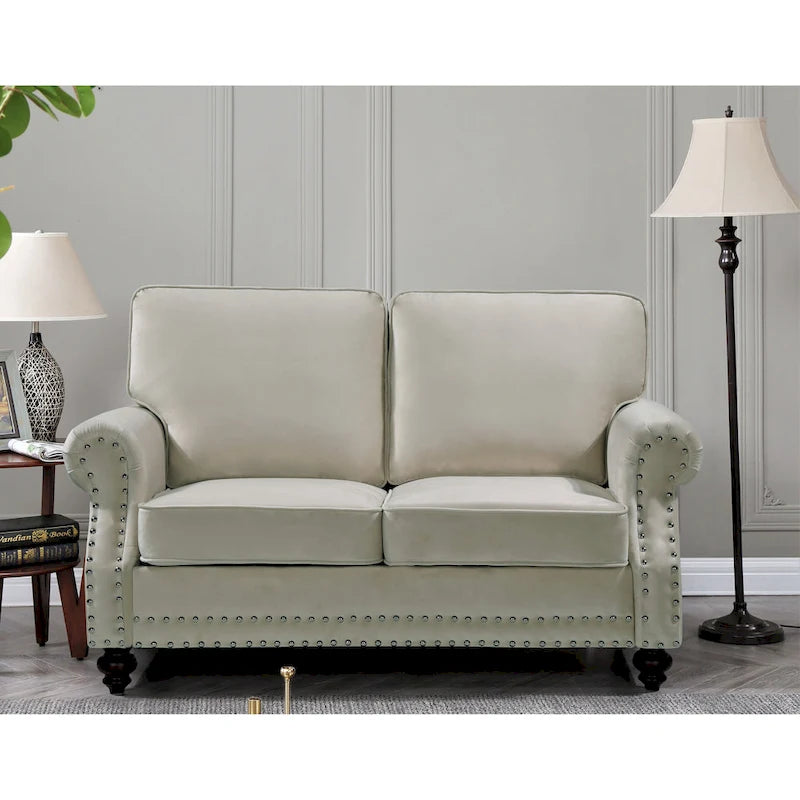 Mid-Century Modern Nailhead Velvet Loveseat